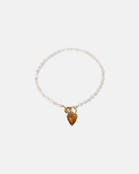 Amber Heart Pearl Necklace